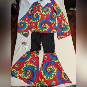 60s - 70s Women MEDIUM Hippie Costume Set Peace Sign Earring Necklace Headband